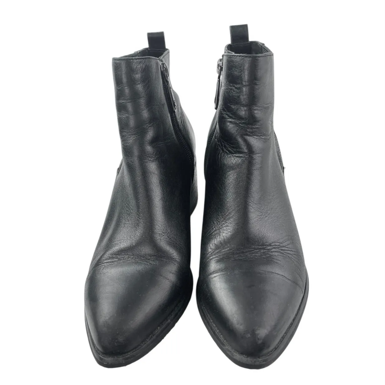 Blondo Elvina Women's Black Leather Zip Pointed Toe Block Heels Ankle Boots 8.5M - Image 2