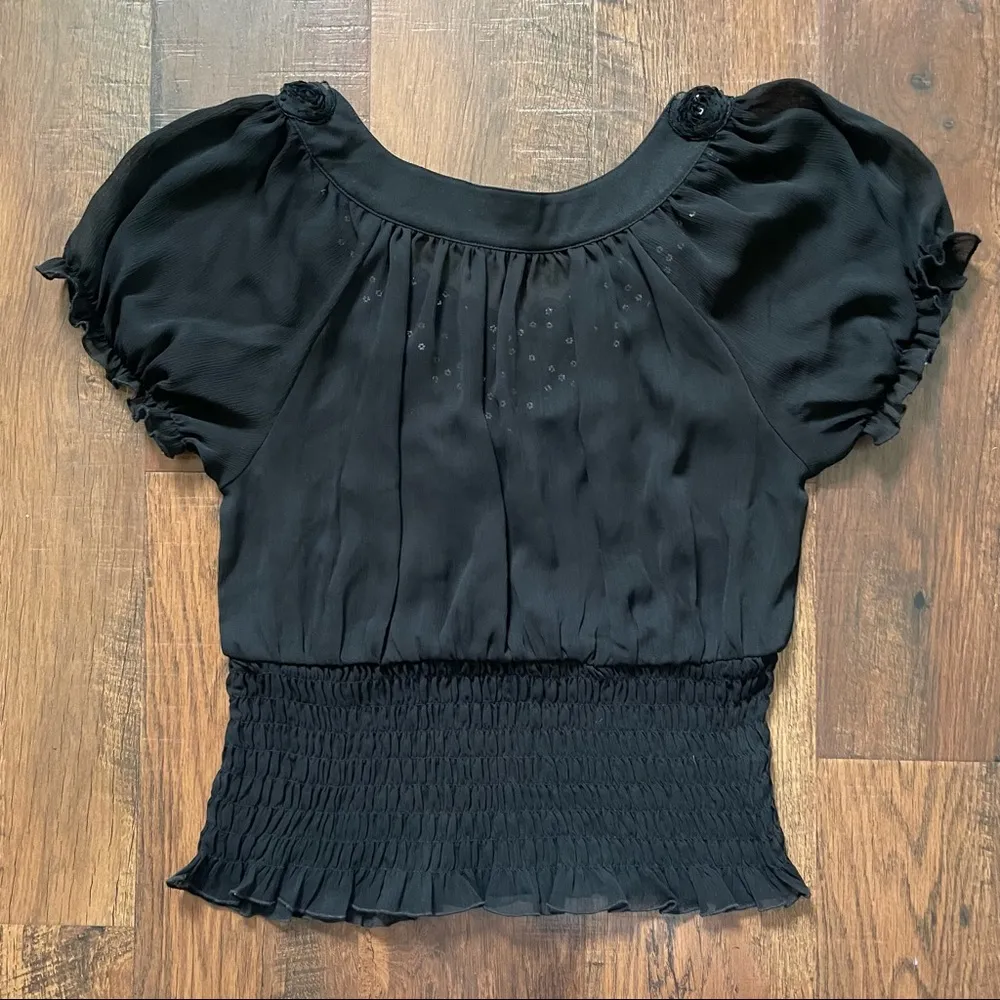 XOXO black top with roses and silver sequins, size M - Image 2