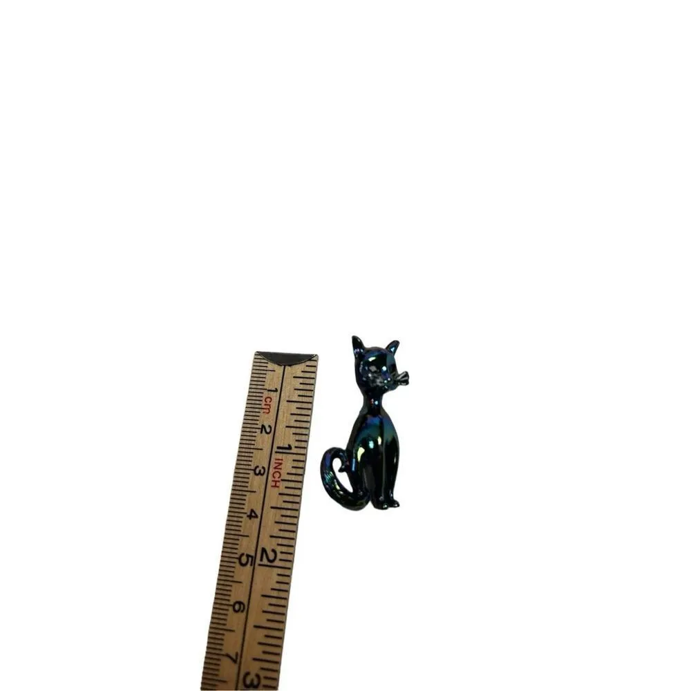 IRIDESCENT CAT Brooch Mid Century Modern brooch Carnival Pin Jewelry 50’s/60’s Blue - Image 4
