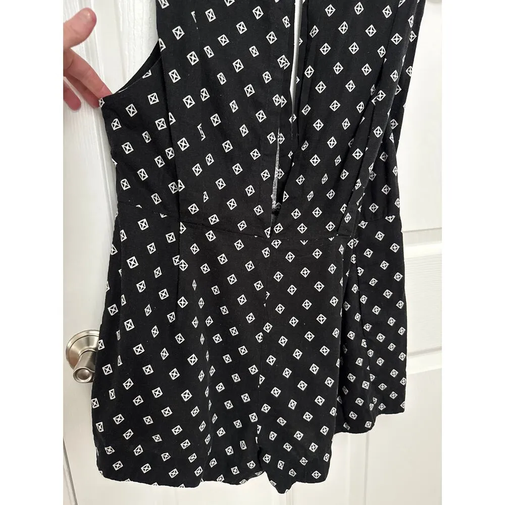 Free People Romper Ashley Black White Diamond Boxy Linen Blend XS - Image 8