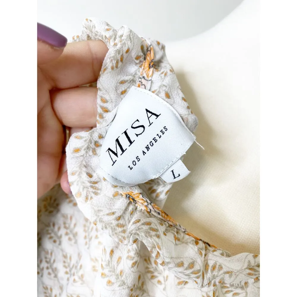 MISA Los Angeles Cream Pink Paisley Boho Ruffle Dress Large NWT - Image 8