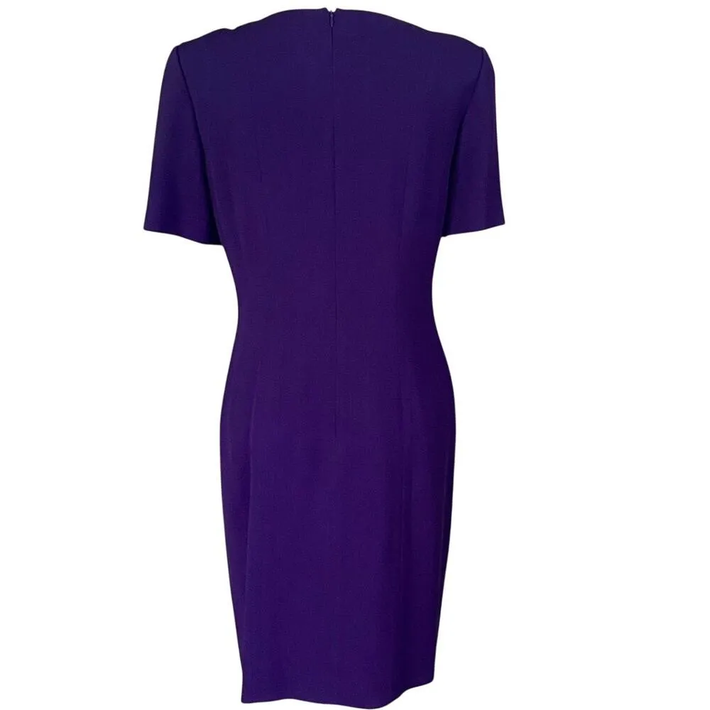 LIZ CLAIBORNE Purple Square Neck Short Sleeve Wrap Skirt Dress ~ Women's Size 12 - Image 2