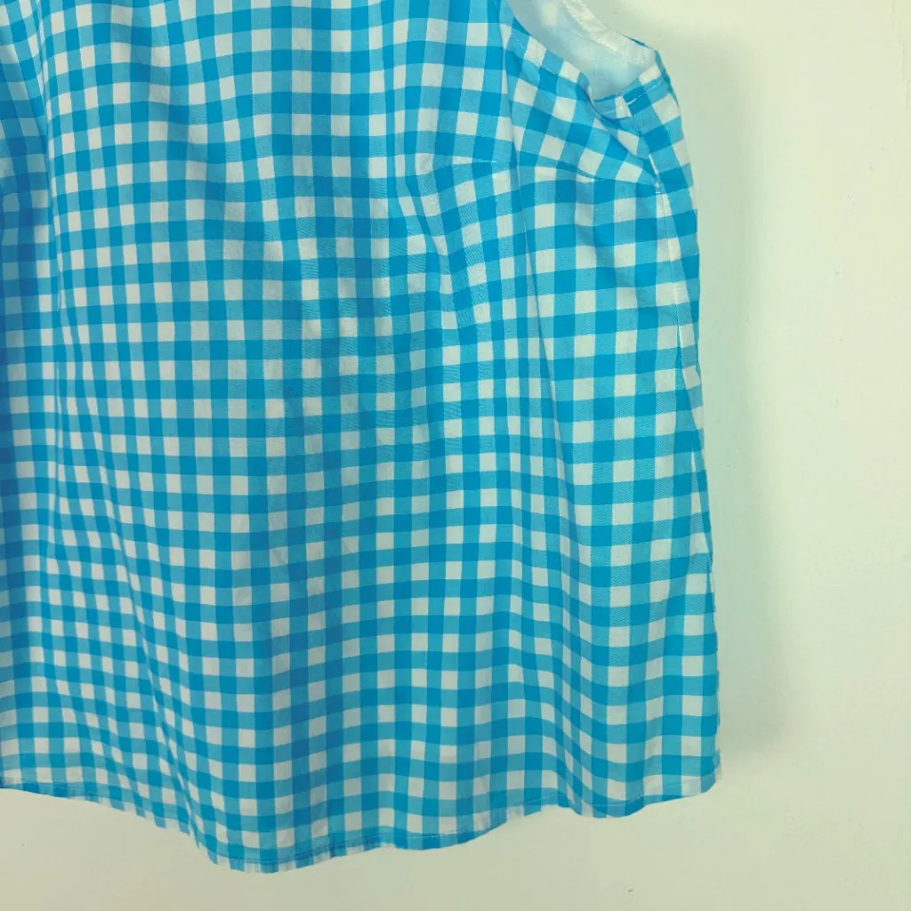 J.Crew  Factory High-Neck Swing Top Sleeveless Blue Gingham Size Medium M - Image 6