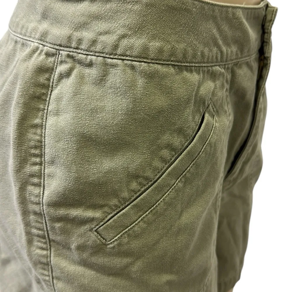Liz Claiborne Liz Wear Cotton High Waist Khaki Green Front Pockets Shorts 10 - Image 2