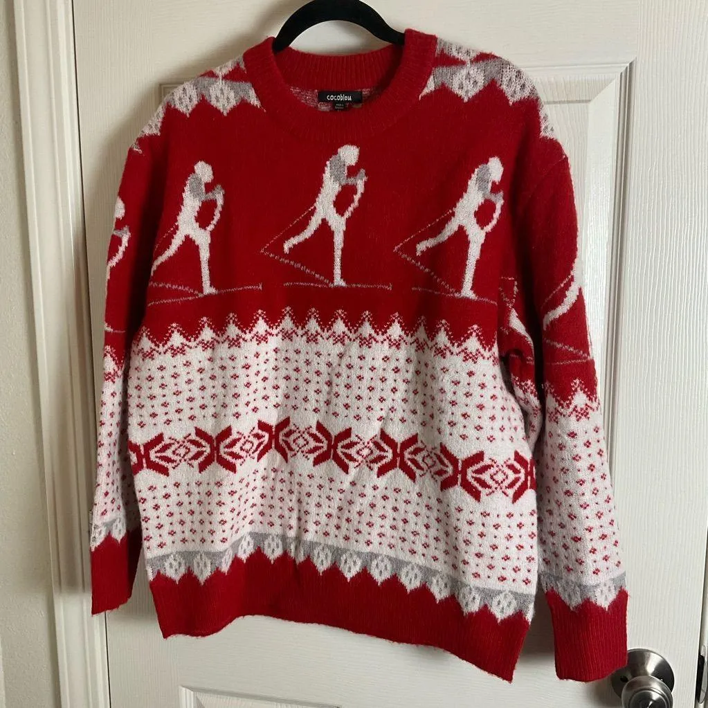 COCOBLEU WOMAN’S SKI SNOWFLAKE
CHRISTMAS COZY SWEATER Size medium Red - Image 3