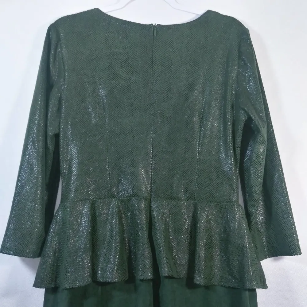 ALBERTO MAKALI Green Printed Peplum Long Sleeve Dress Size L - Image 8