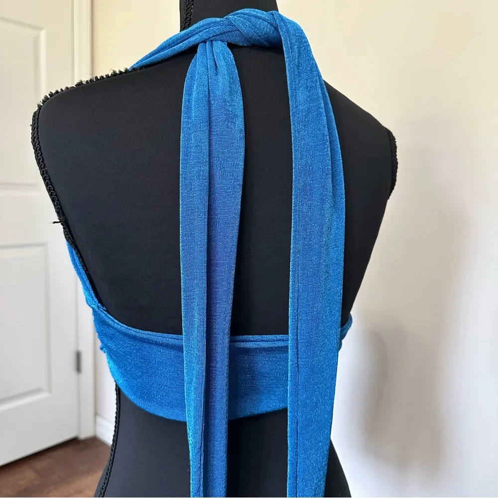 Blue Halter Neck Ruched Women's Top L Size L - Image 5