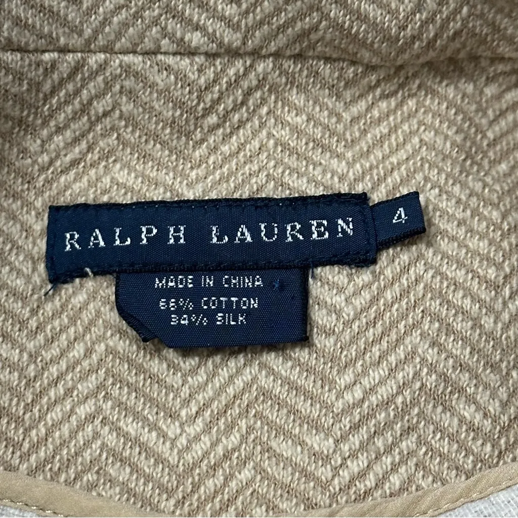 Ralph Lauren Vintage Women’s Size 4 Tan Beige Herringbone Suede Trim Jacket - Image 7