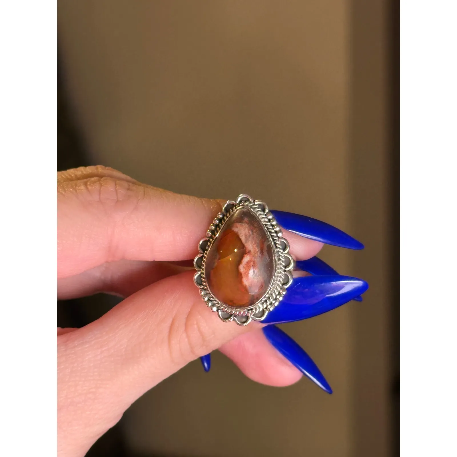 Mexican Fire Opal Sterling Silver Handmade Ring Size 9 - Image 7