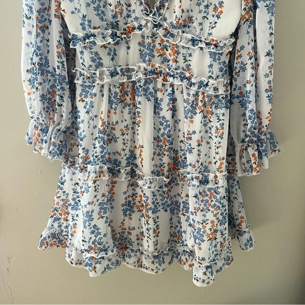 Floral Long Sleeve Dress White Size M - Image 6