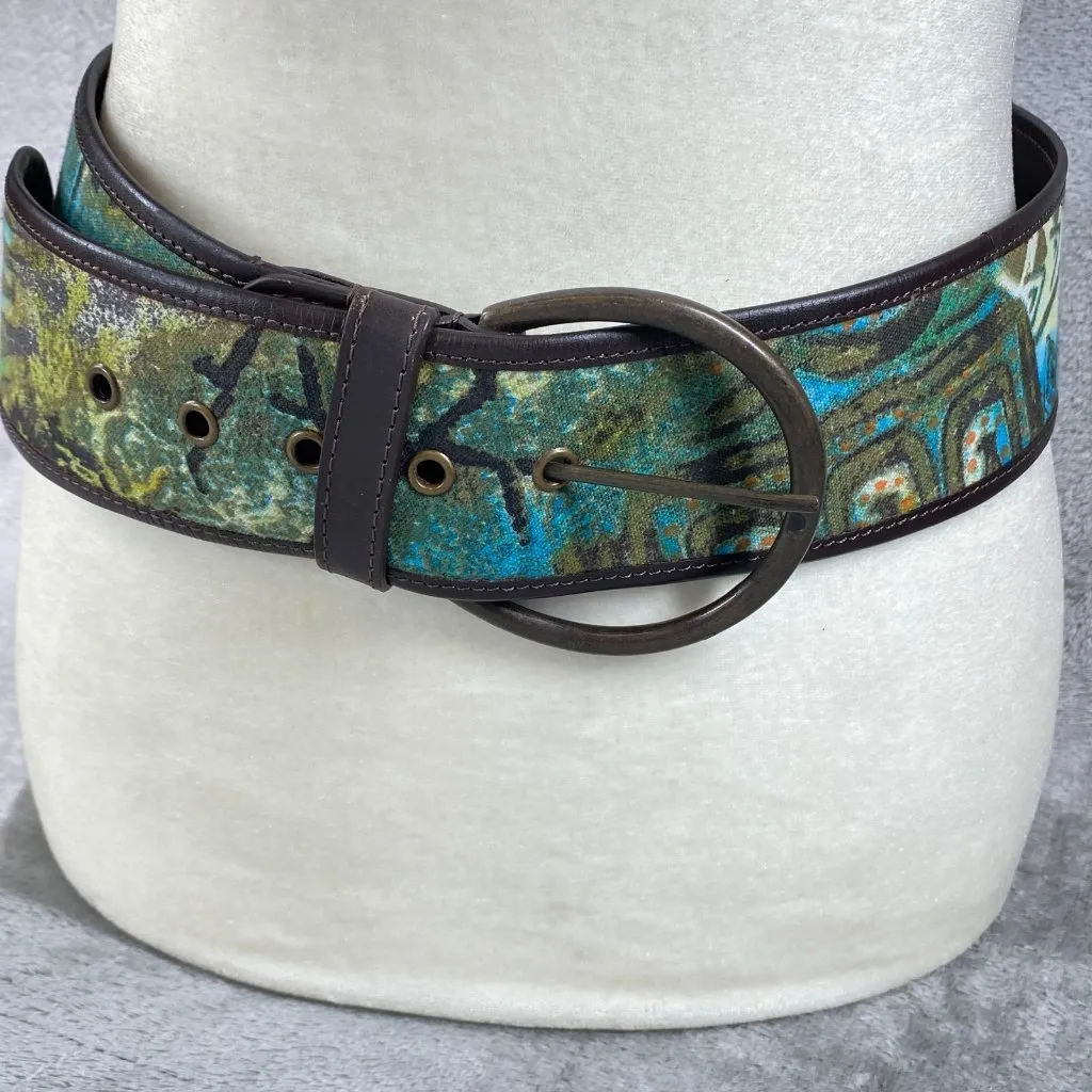 Vintage Chico's Wide Belt Womens Small Brown Green Blue Abstract Print Casual - Image 3