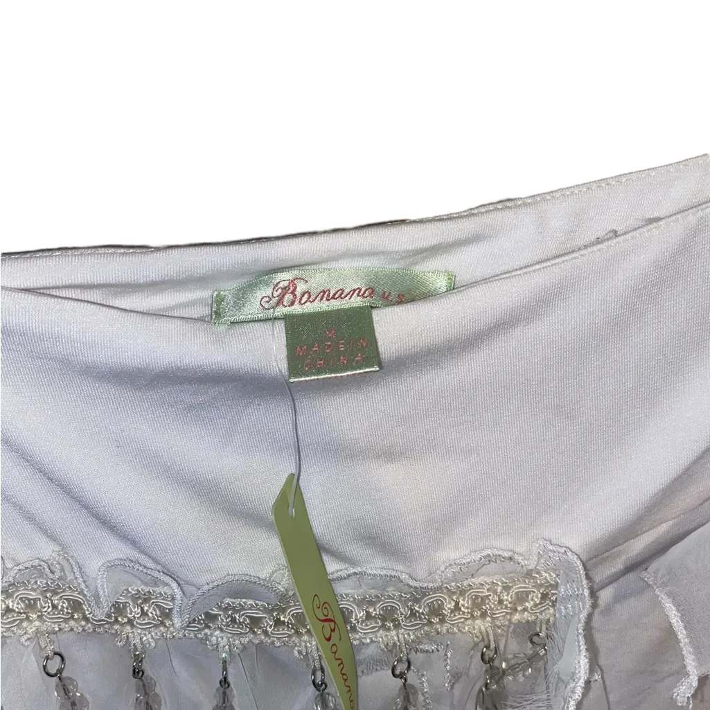 Banana USA Asymmetrical White Sheer Beaded Sequin floral Skirt Boho Fairycore Size M - Image 5