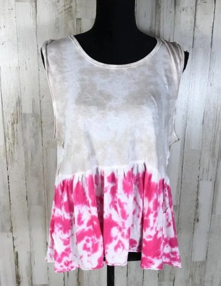 Free People Tie Dye Anytime Peplum Tank Top Pink - Image 3