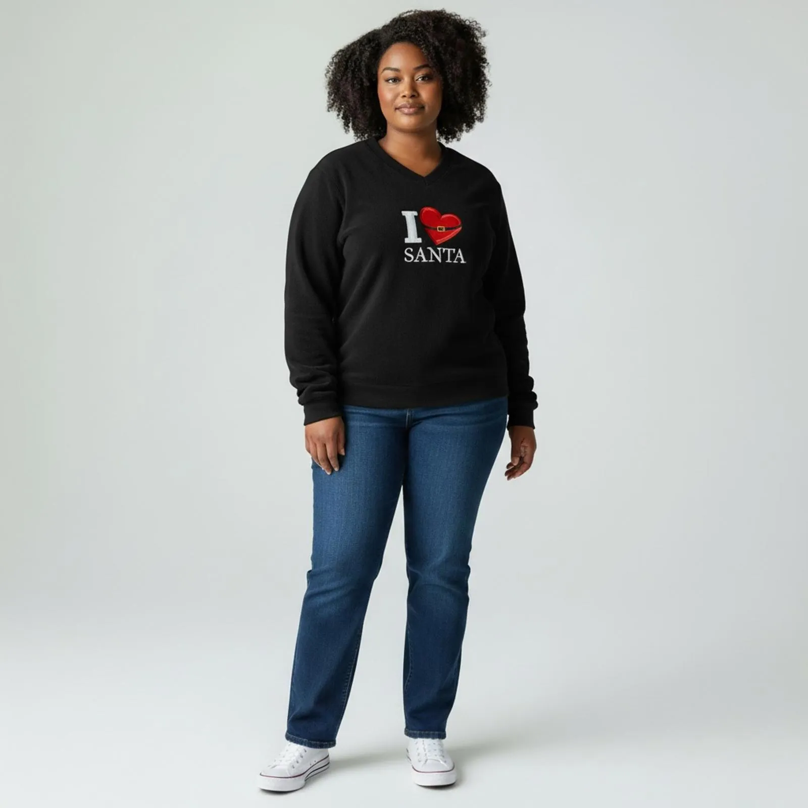 I Love Santa Fleece Pullover Sweatshirt Black Holiday Christmas Cozy Large - Image 2