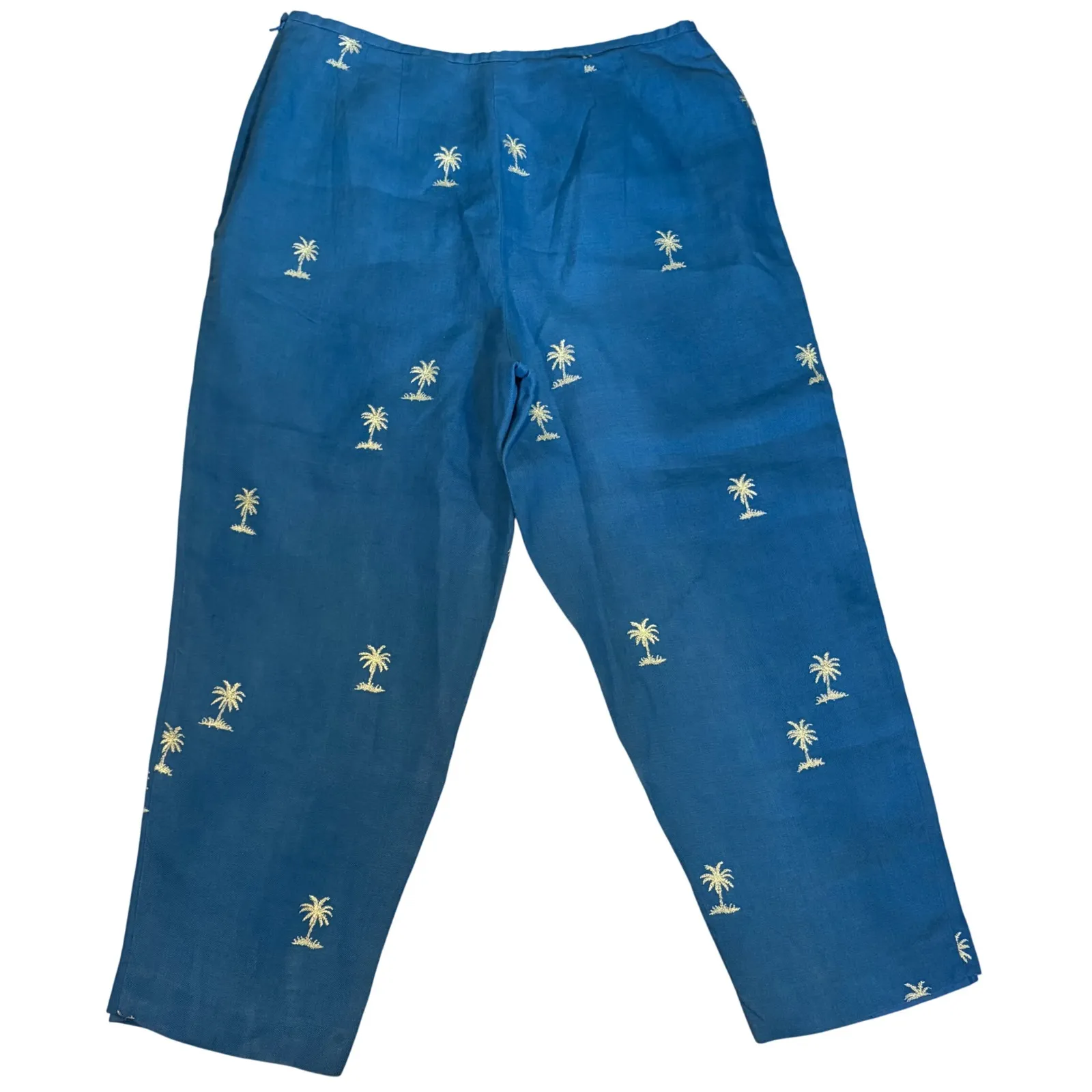 VTG Talbots Irish Linen Pant Size 14 Tropical Embroidered Palm Trees Cropped - Image 8