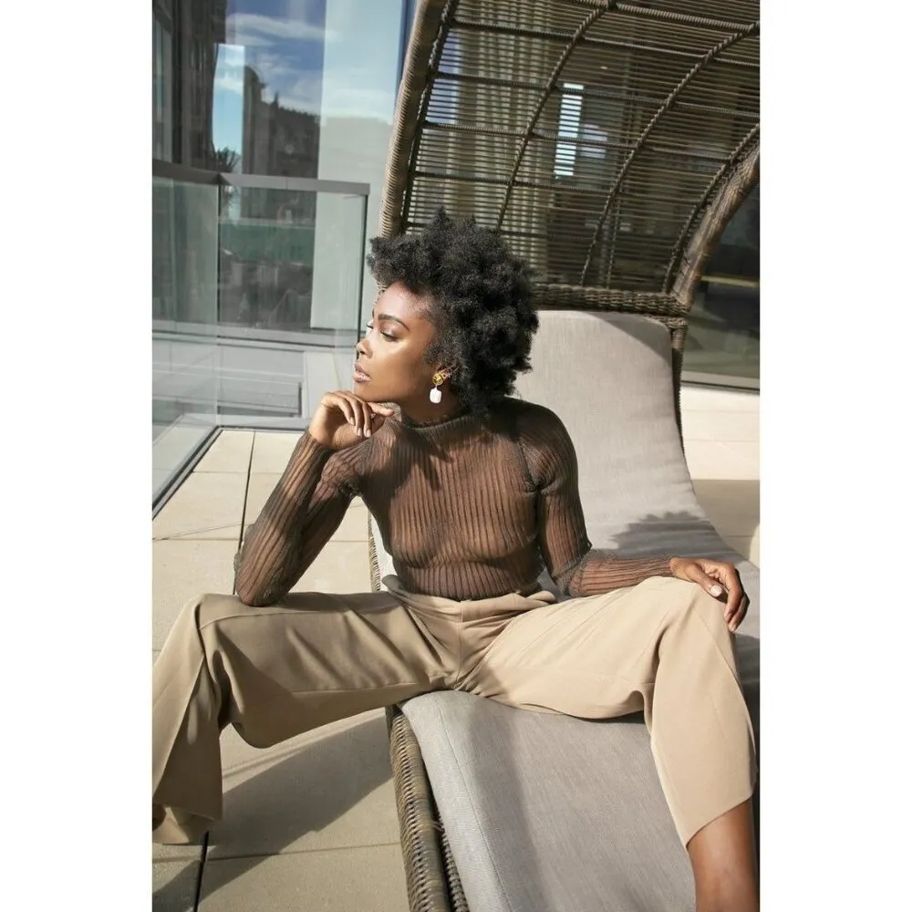 Aisling Camps Modern Mist Turtle Neck Top in Smoke Medium New Womens Blouse Brown - Image 12