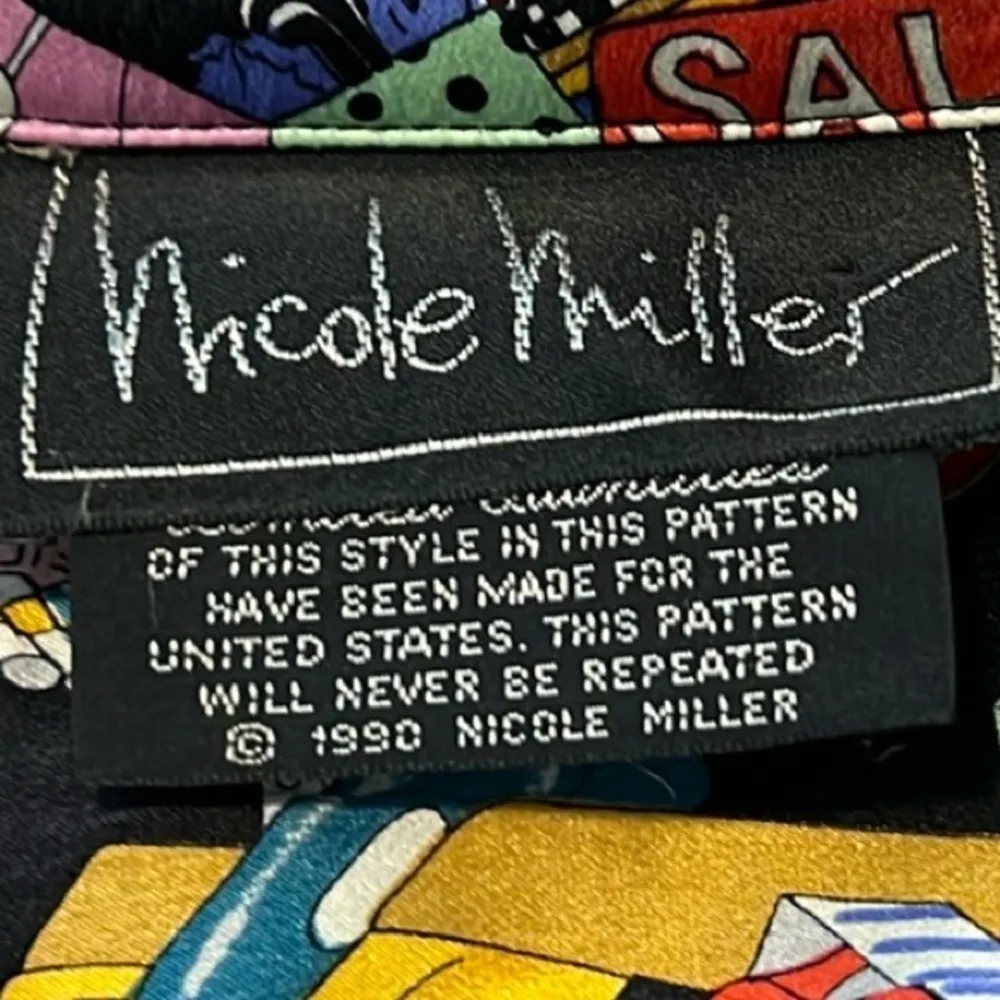 Vintage Nicole Miller 1990 Limited Shopaholic Print Silk Button Down NYC Shirt - Image 12