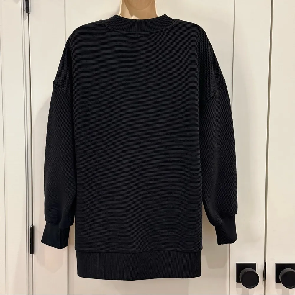 Varley Mae Boyfriend Sweatshirt Crewneck Side Zip Oversized Ribbed Black Small - Image 6