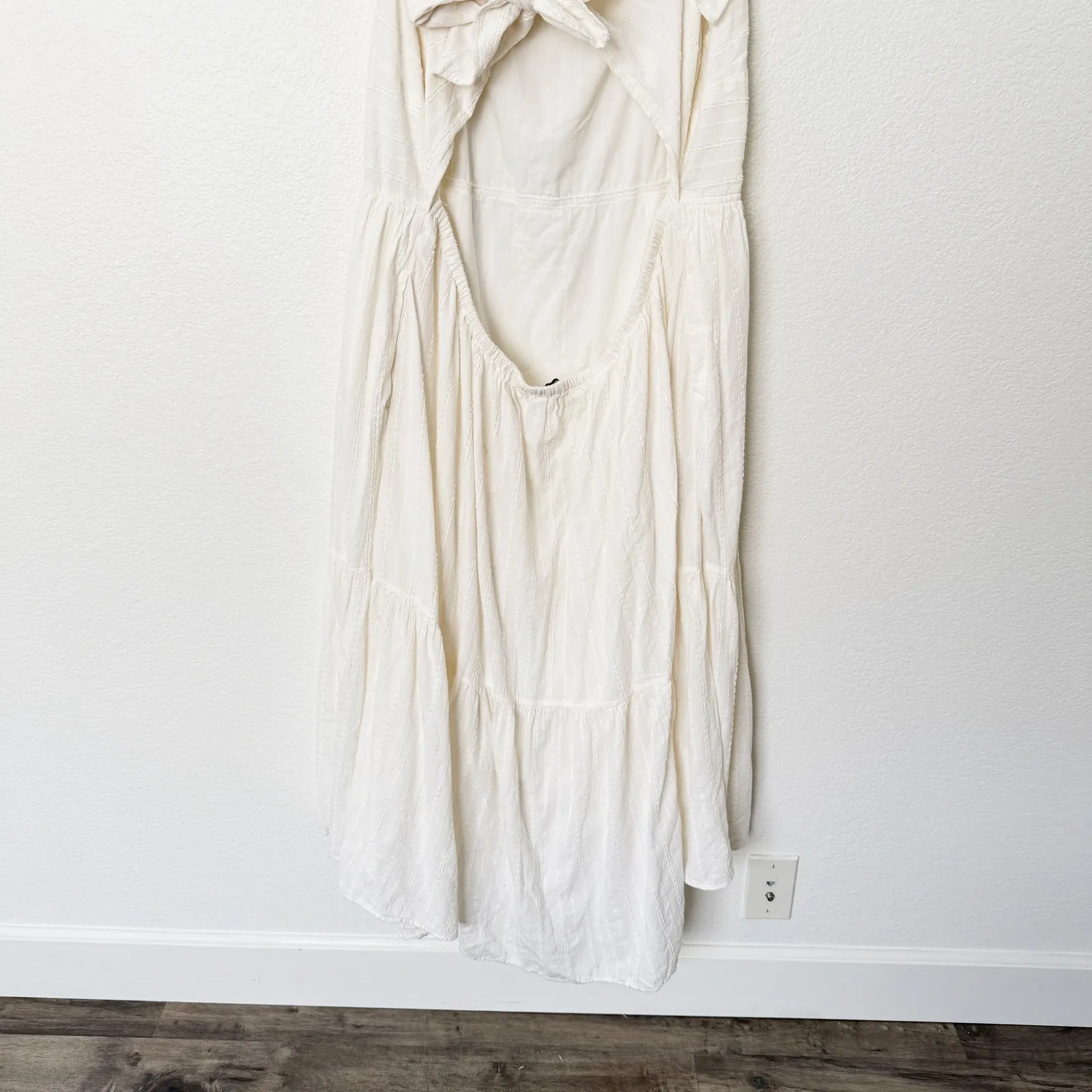 [Madewell] Cream Ruffle Strap Textural Striped Tiered Midi Dress Cutout Back 2X - Image 10