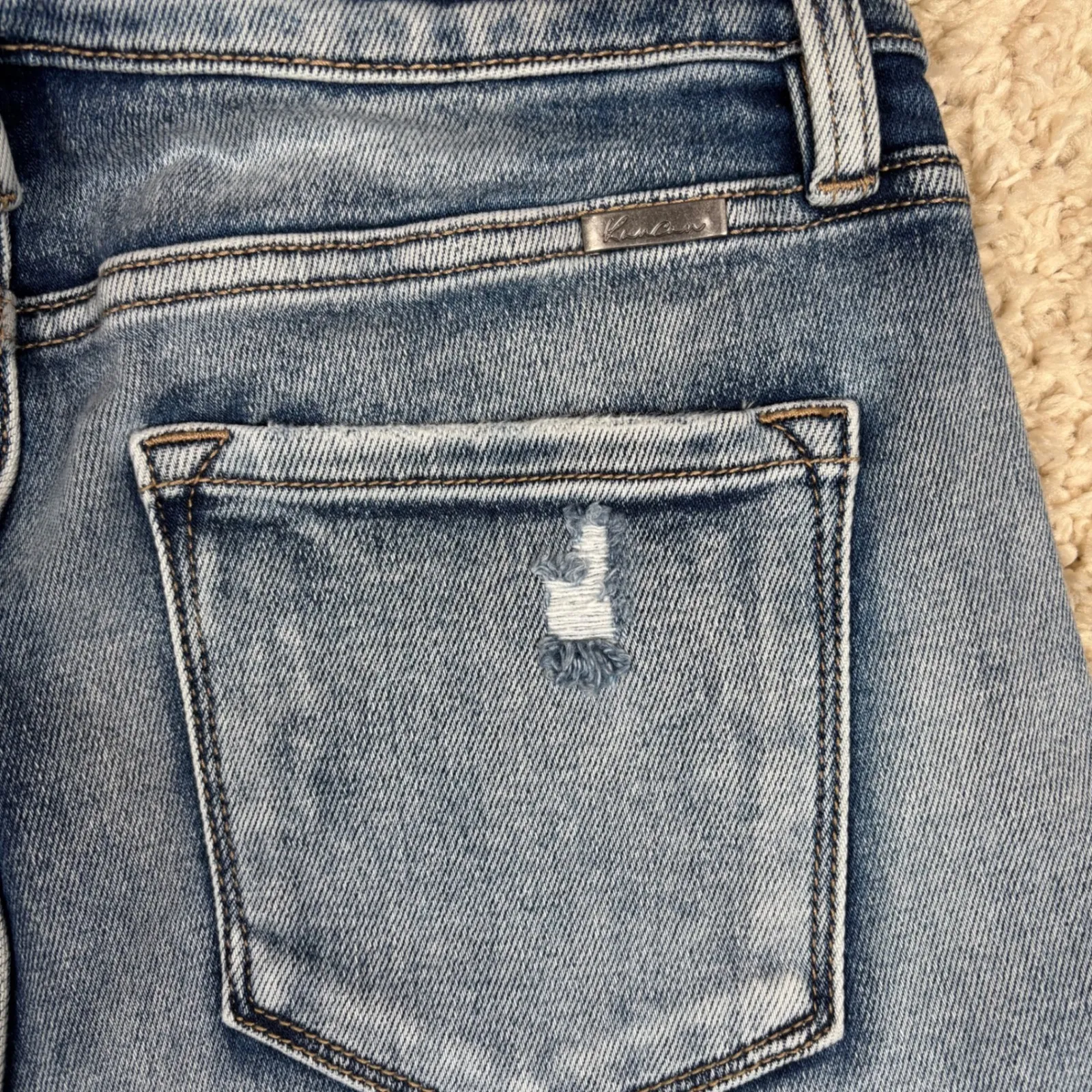 Kancan Women's High Rise Straight Leg Jeans Distressed Blue Wash Size 28 - Image 13