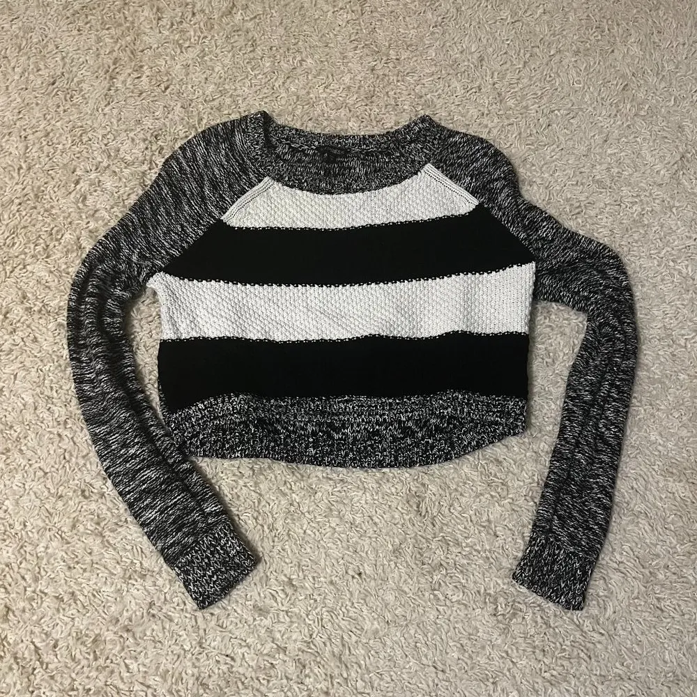 Express Crew Neck Heather Stripe Knit Crop Sweater Size M - Image 2