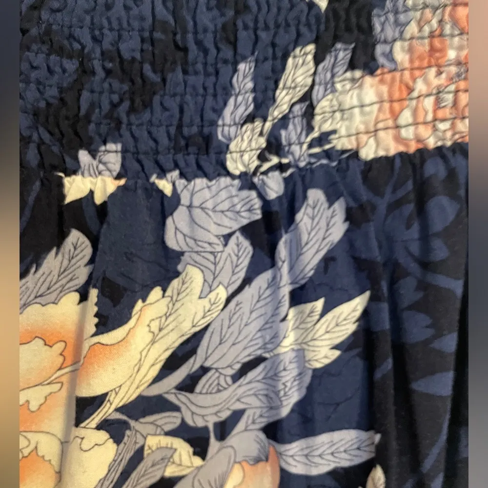 Umgee Blue Floral Rayon Wide Leg Pull On Pants Sz Medium - Image 4