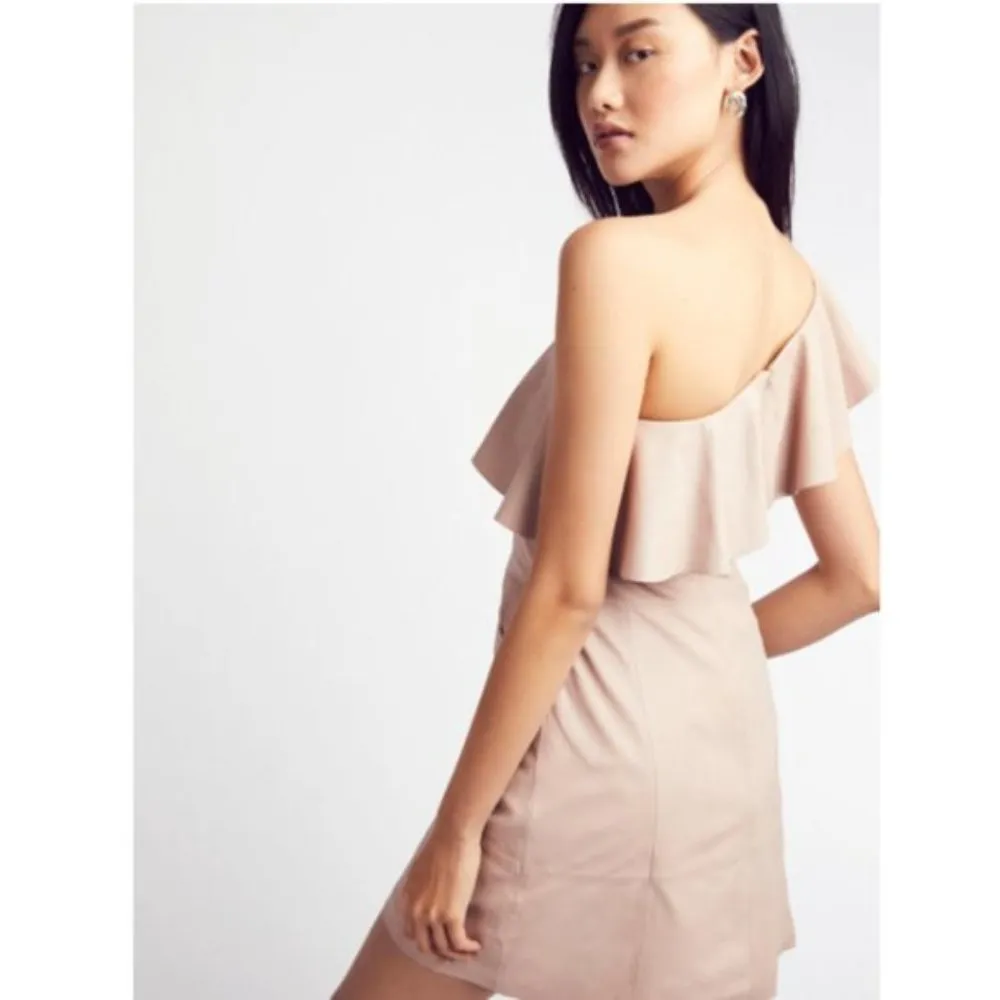 Free People Leather Dress XS Natalie Genuine One Shoulder Natural Cocktail Event - Image 5