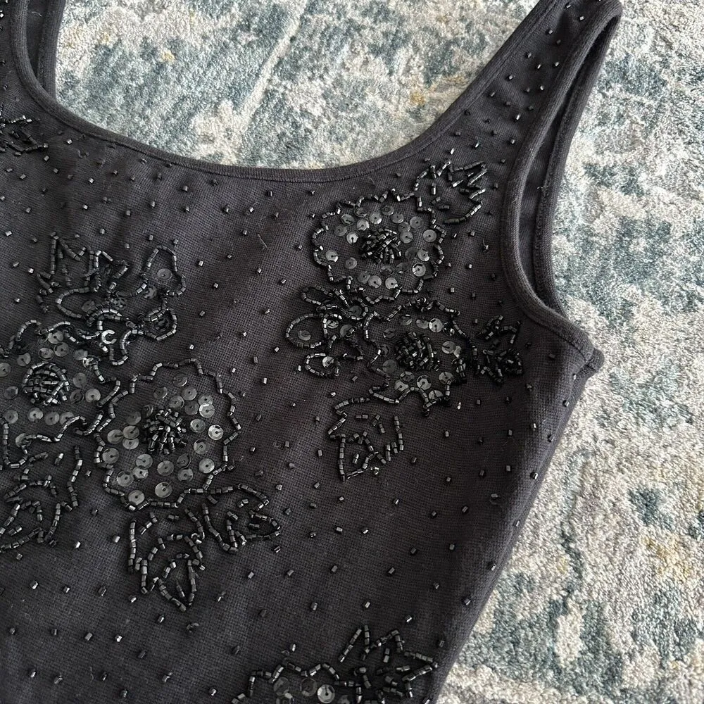 NEW Vivienne Tam Beaded Top Womens Small Sequin Floral Tank Black Dead Stock - Image 9