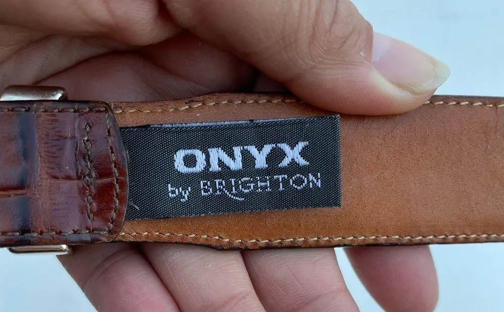 Brighton ONYX Belt Brown Leather Faux Gator Size 42 - Image 8