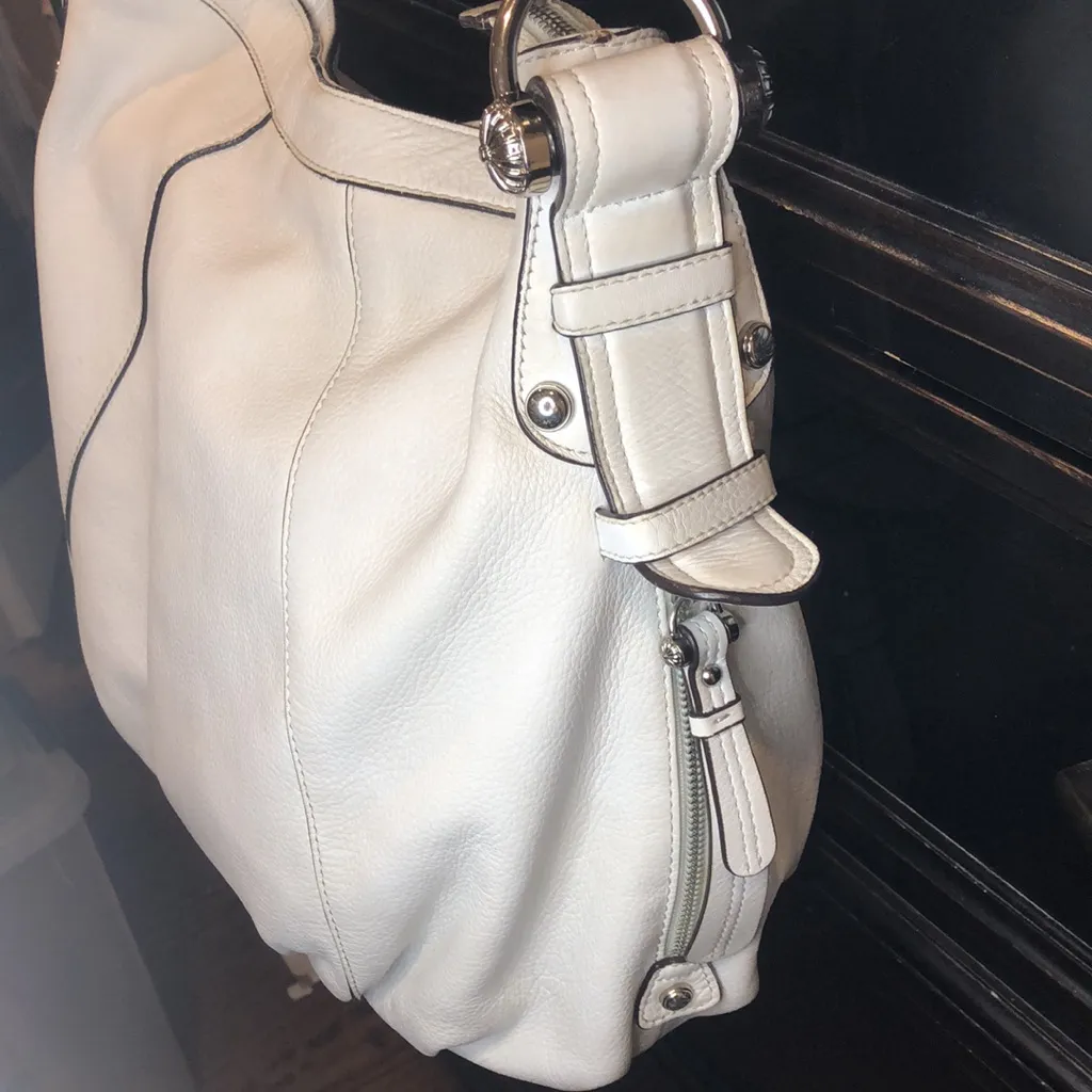 B. MAKOWSKY Ivory White Leather Hobo Bag with Ocelot Leopard Print Lining - Image 11