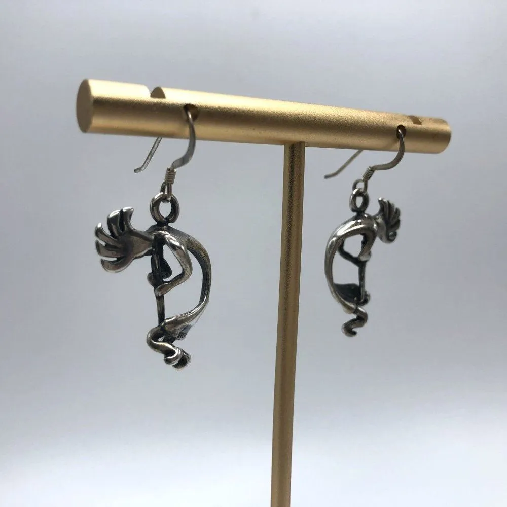 Vintage Sterling Silver Kokopelli Earrings Dangle 3D 5 grams - Image 3
