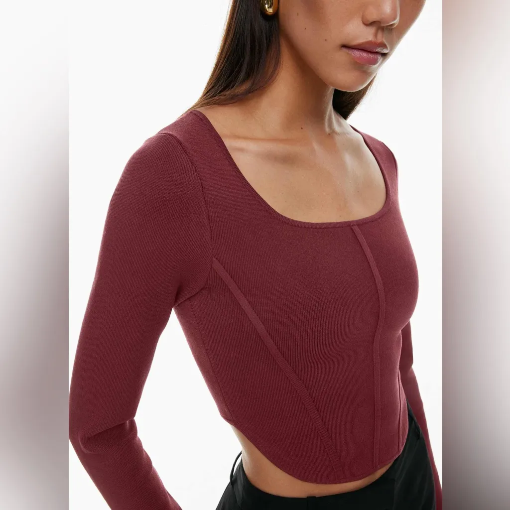 NWOT Aritzia Barbeton Cropped Squareneck Knit Bustier Longsleeve Top - Image 2