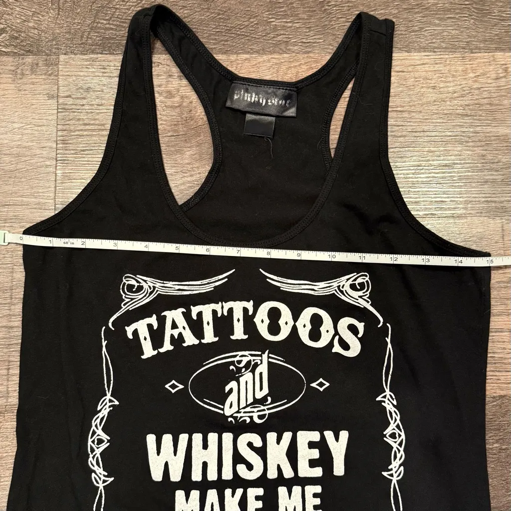 Pinky Star “Tattoos and Whiskey” Black and White Racerback Tank Top Size Small - Image 4