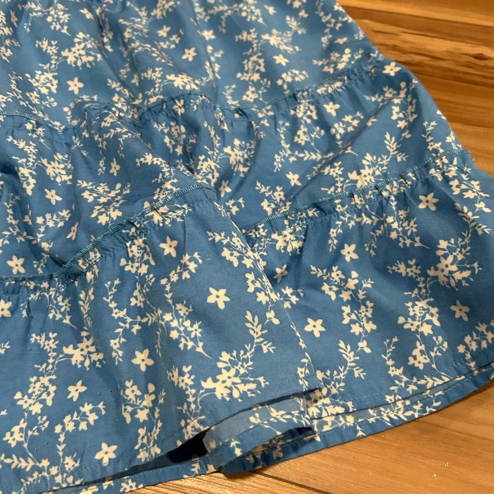 Vintage Bohemian Floral Blue Midi Elastic Waist Skirt Size Medium - Image 2