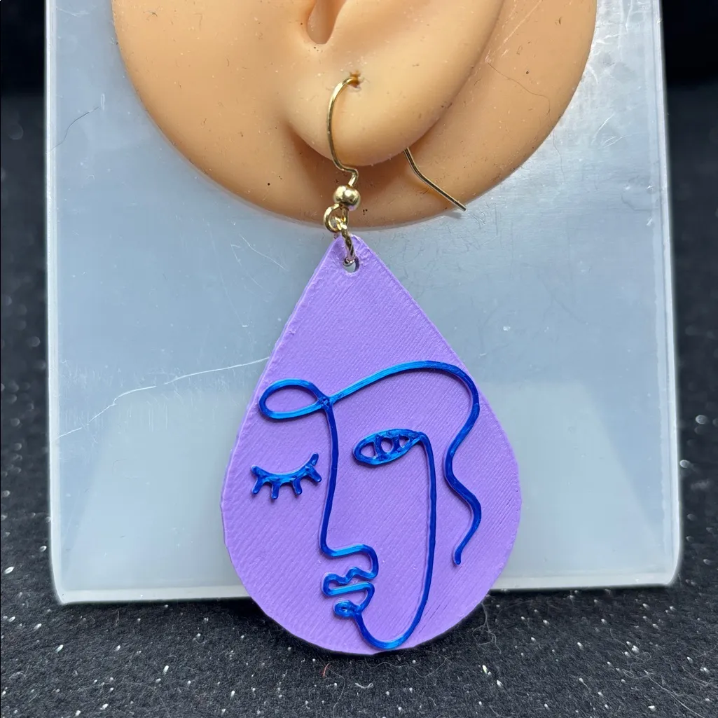 Purple and Blue Abstract Face Earrings - Image 2