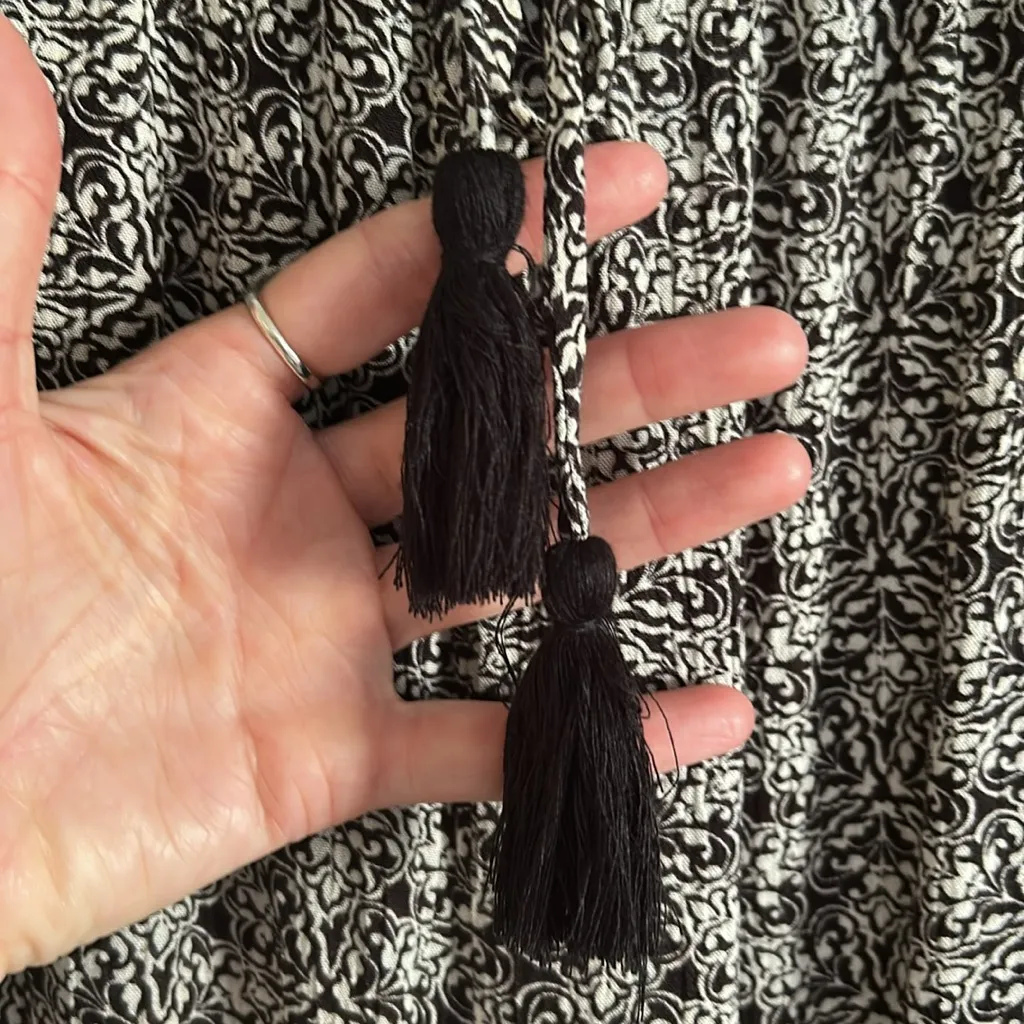 Knox Rose black cream boho floral rayon pull on elastic waist wide leg pants XL - Image 3