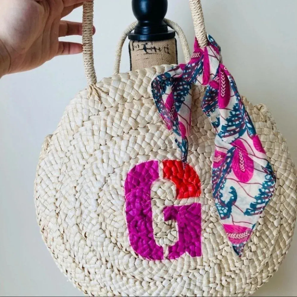 Anthropologie Maud Fourier G Monogram Straw Tote NWOT - Image 6