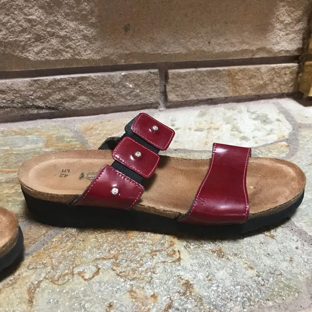 Naot Ashley Rhinestone slide sandals leather burgundy patent 42 11 Red - Image 6