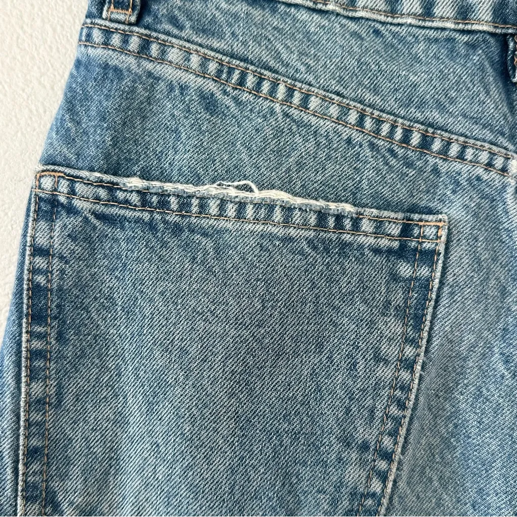 ZARA Size 4 High Rise Ripped Straight Denim Blue Jeans Distressed 100% Cotton - Image 9