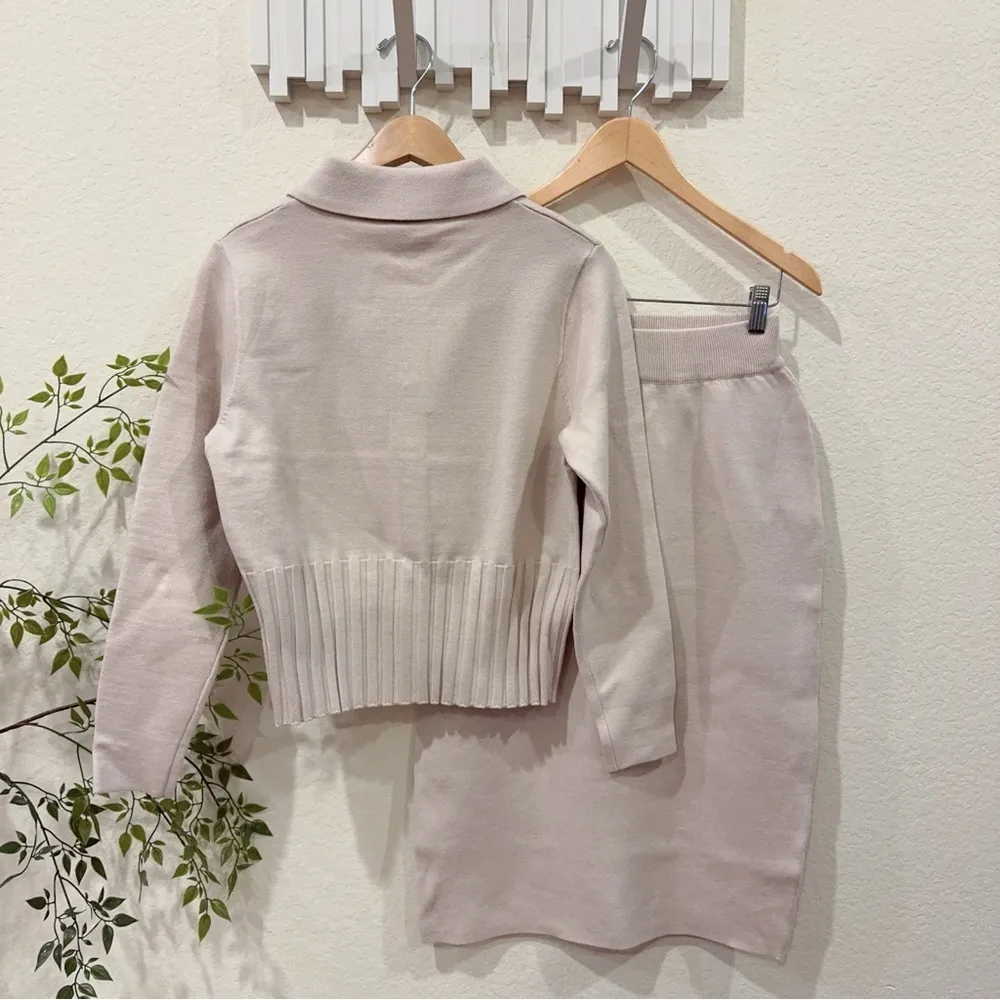 SIONI Cream 2 Pieces Knit Sweater Cardigan and Midi Skirt Set Size XS NWT - Image 5