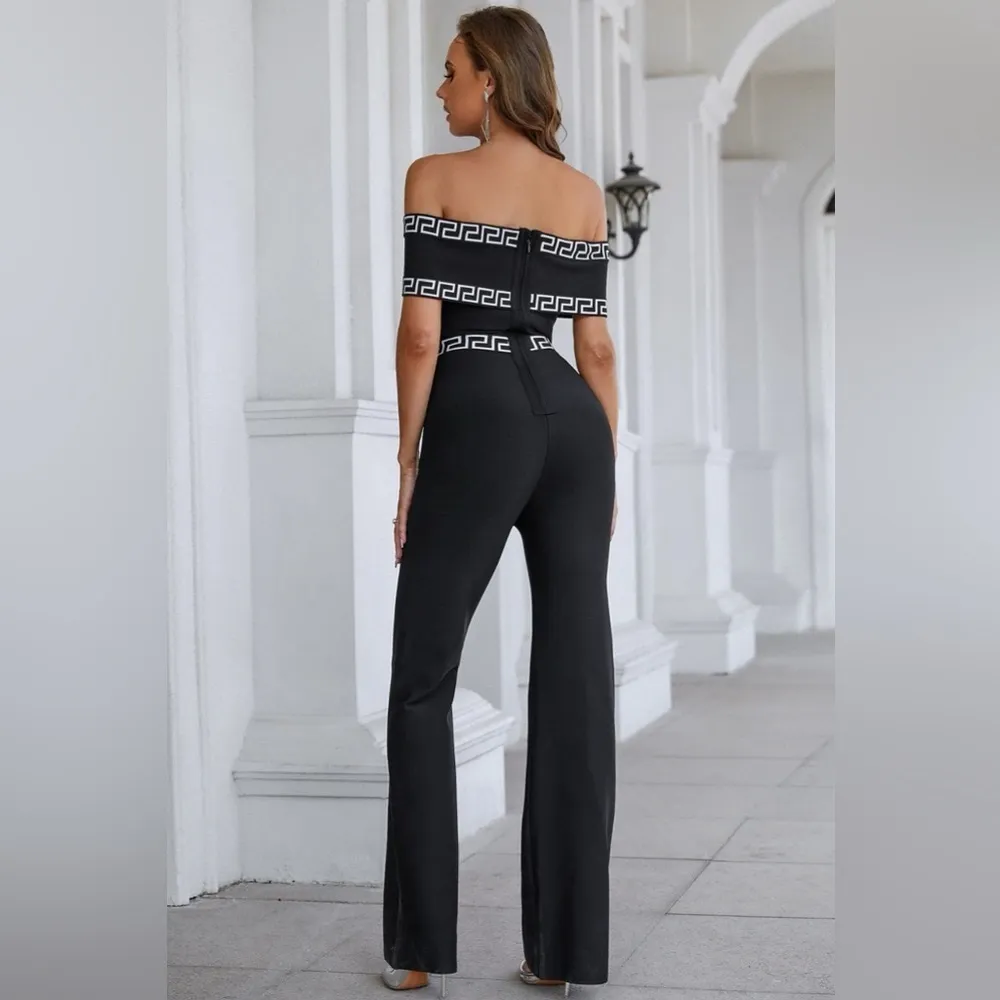 Sesidy Quilla Black Off Shoulder Women’s Jumpsuit black/white size Medium - Image 2