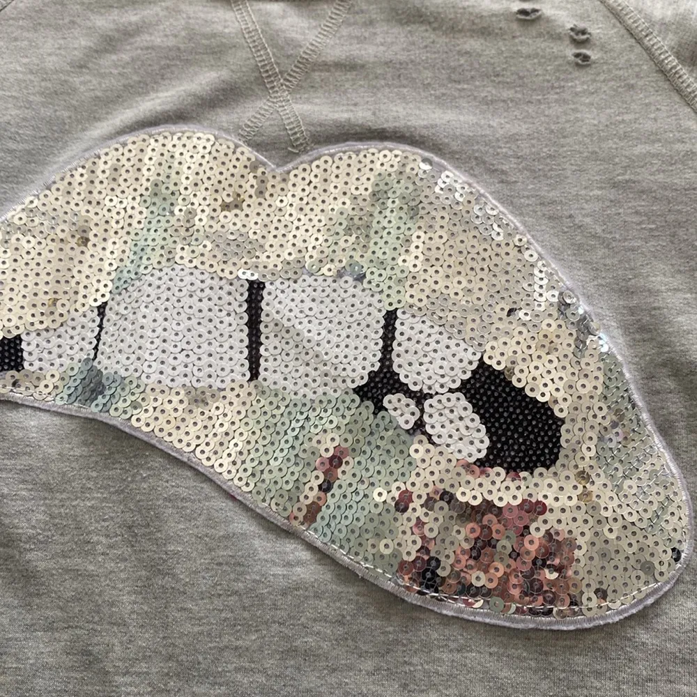 Sojara vintage reworked biting lip sequin ripped sweatshirt sz M Gray Size M - Image 2