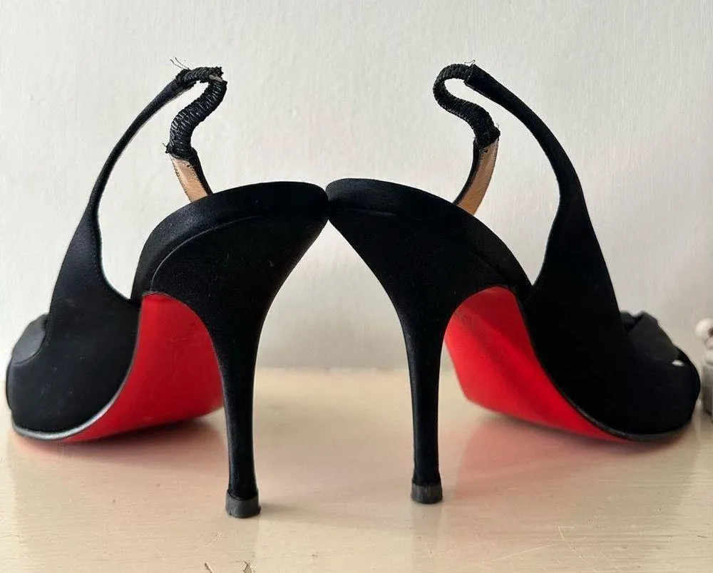 CHRISTIAN LOUBOUTIN Crepe Satin Moustique Peep Toe Slingback Pumps - Image 2