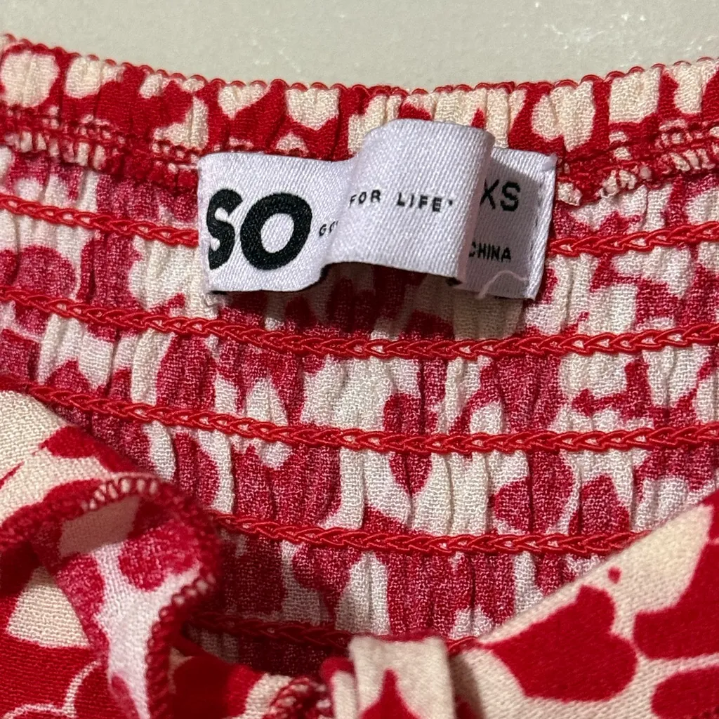 SO mixed-print puff-sleeve midi dress junior size XS v-neck valentine hearts nwt - Image 3