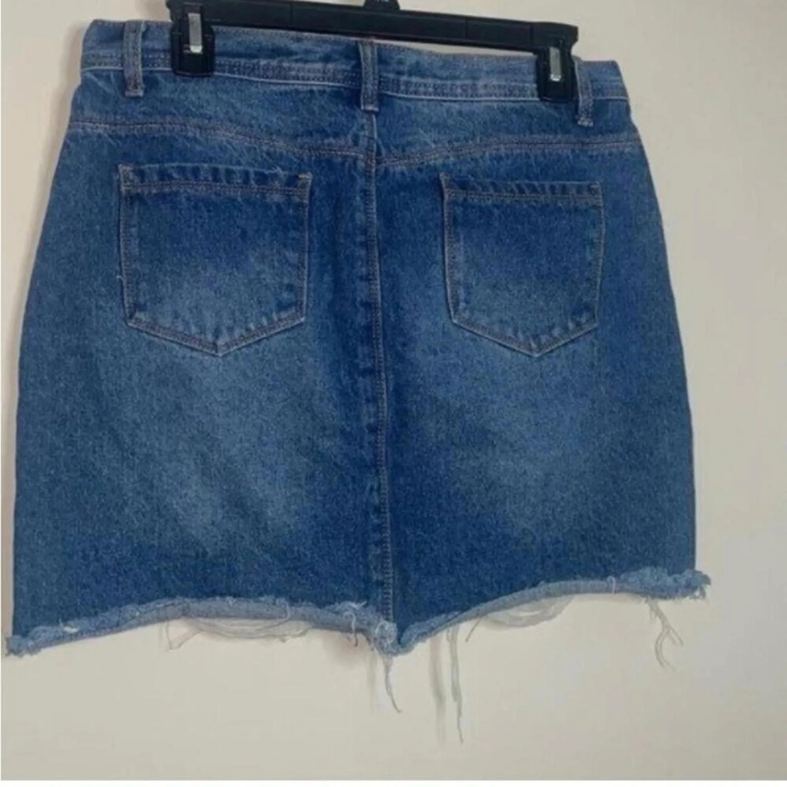 The Rockin Rev Distressed Denim Skirt Casual Festival Boho Western Blue Size 12 - Image 5