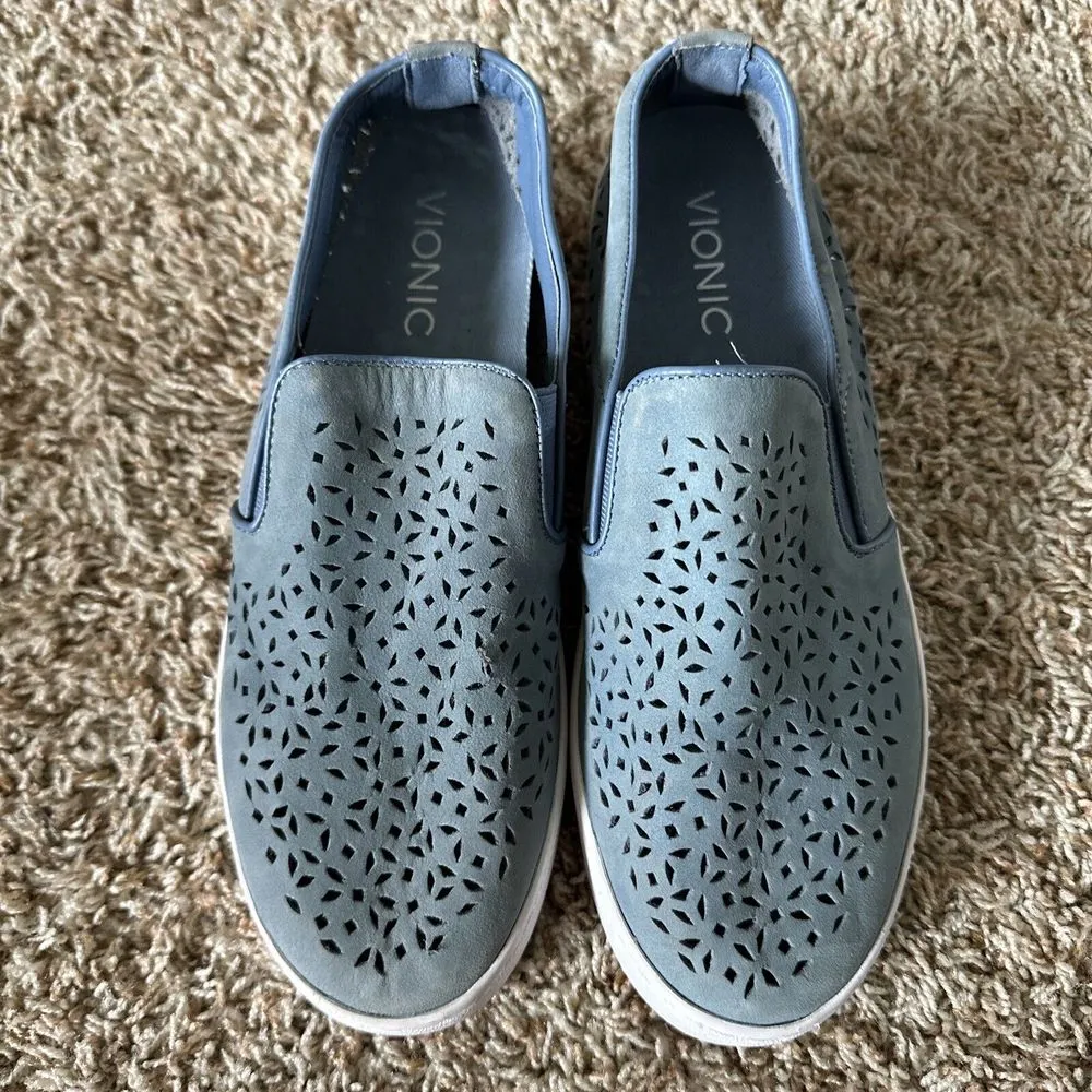 Vionic Women Size 7 356 Midi Perforated Slip On‎ Shoes Blue Suede Sneaker - Image 4