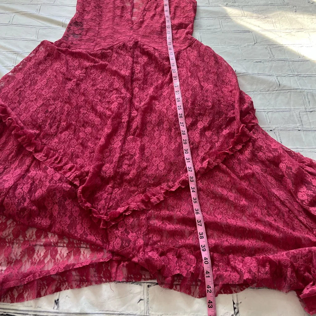 R.Vivimos Pink Lace Asymmetrical Midi Dress Women’s XL Deep V Sleeveless NWT Red - Image 11
