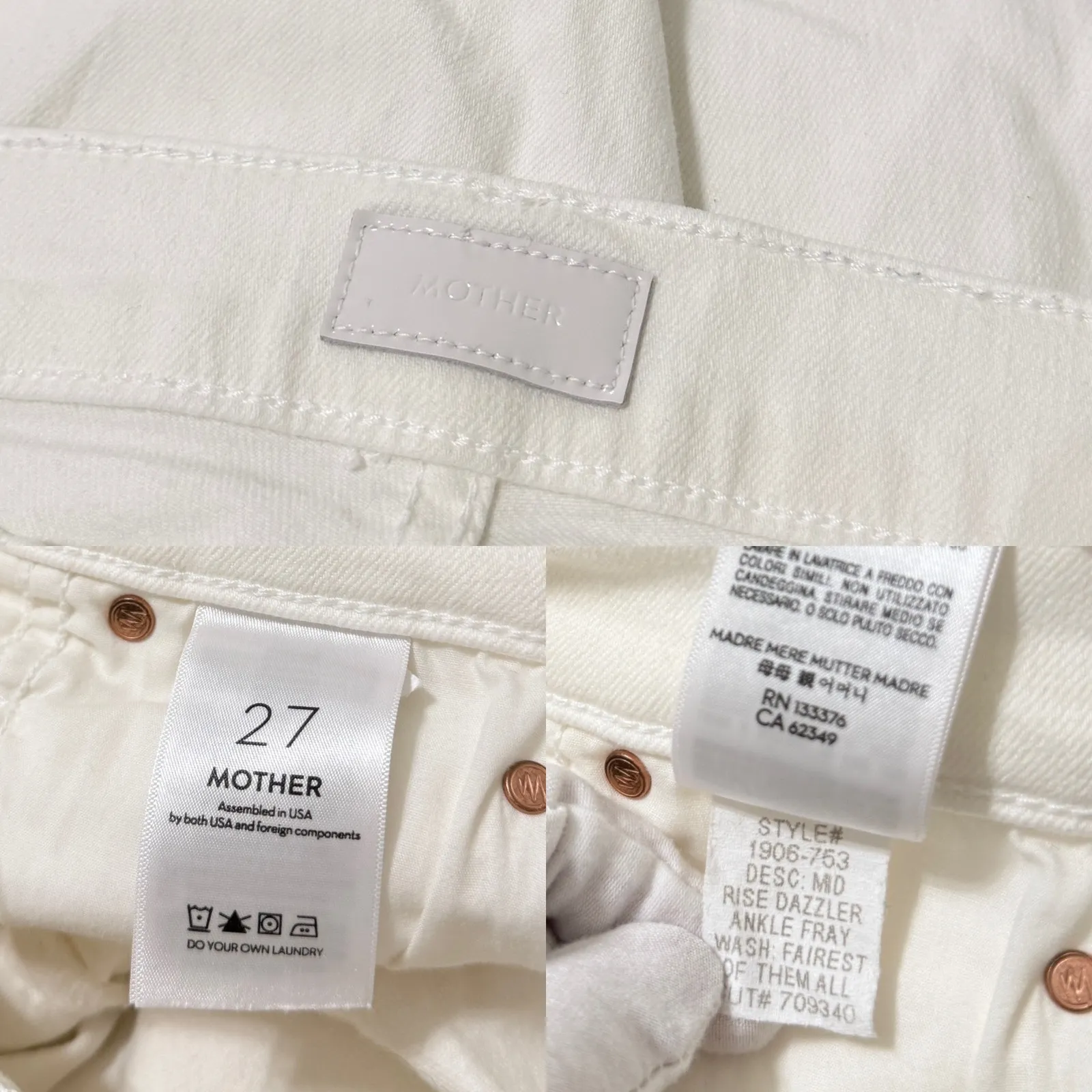 MOTHER Mid Rise Dazzler Ankle Fray Jeans in Fairest/White size 27 White - Image 2