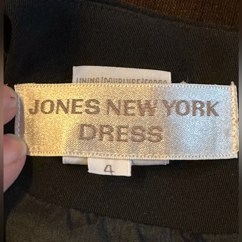 Jones New York  Black Side Pleated Sleeveless Sheath Career Dress Zip Back Sz 4. - Image 10