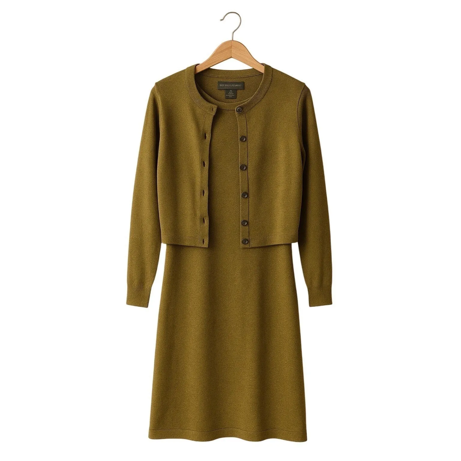 Banana Republic Sweater Dress & Cardigan Set S/M Olive‎ Green Knit Minimalist - Image 2